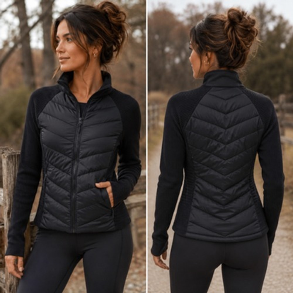 Junior Black Goose Down Filled Jacket Vest with Knit Sleeves Size M